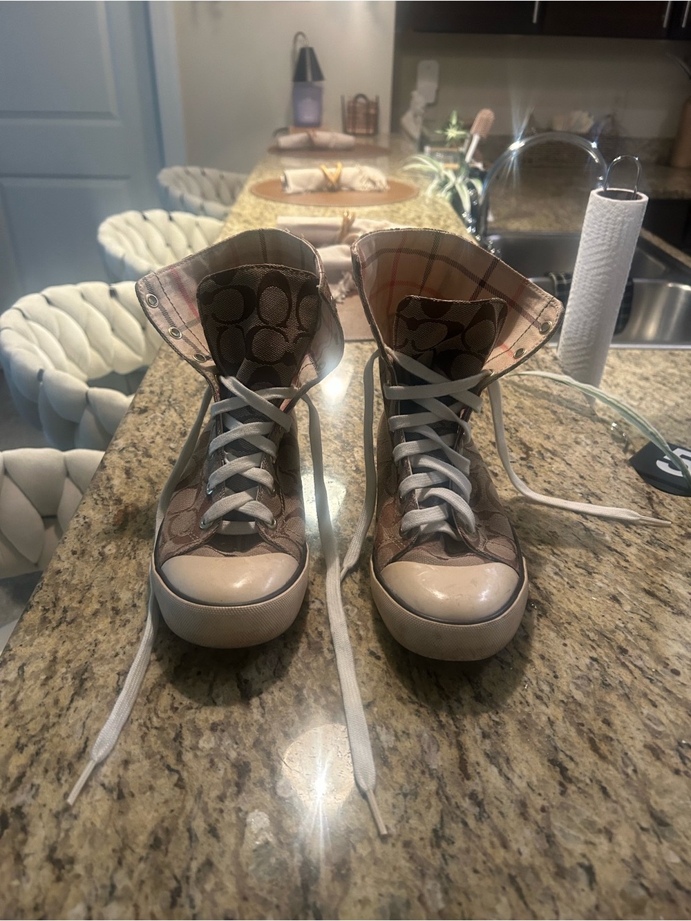Coach Brown Signature Canvas High-Top Sneakers with Cream Accents